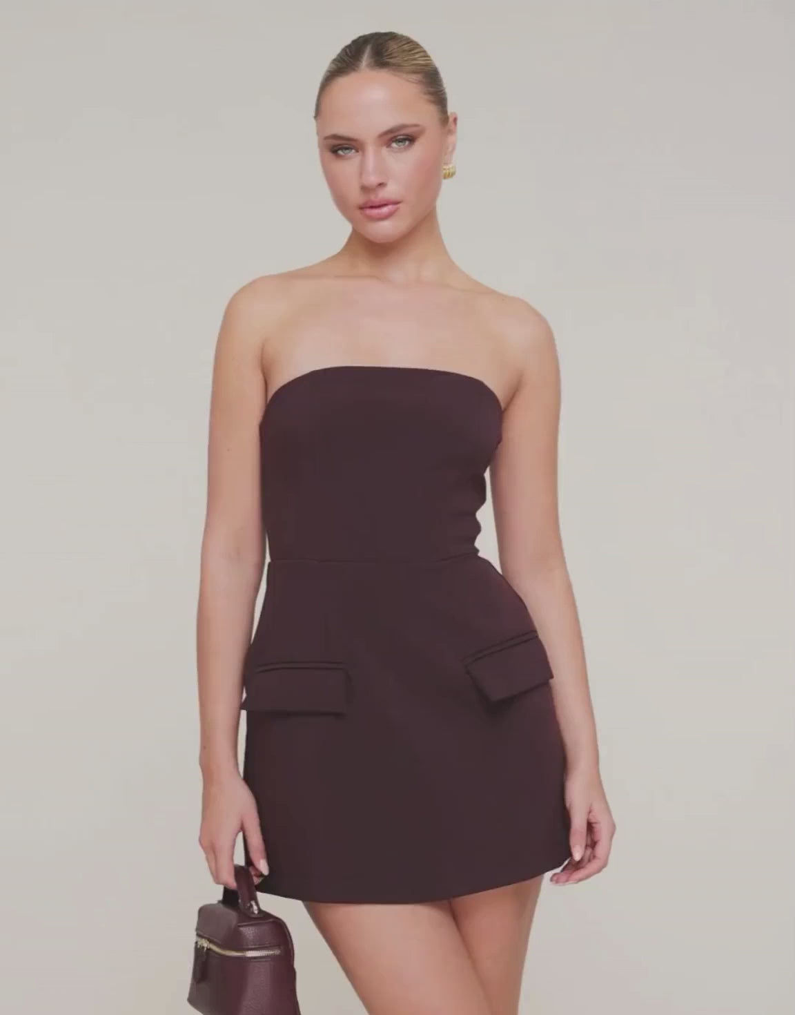 Aubergine Strapless Uitlopende - Jurk