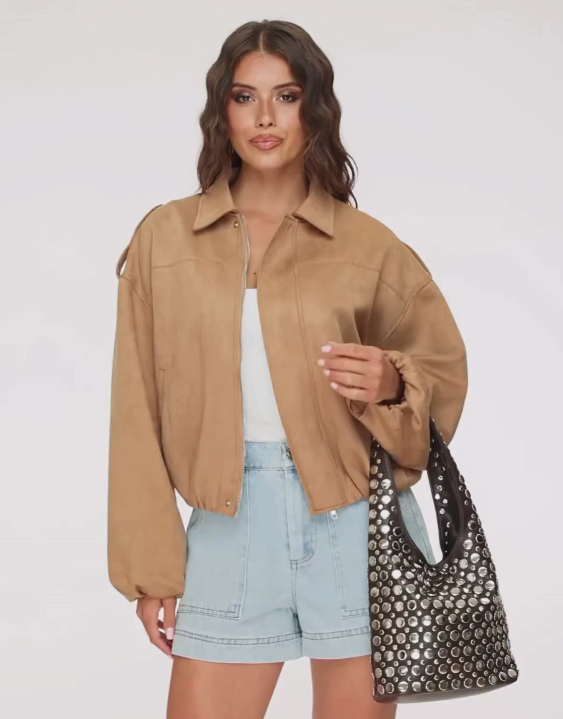 Camel Suede Bomber - Jacket