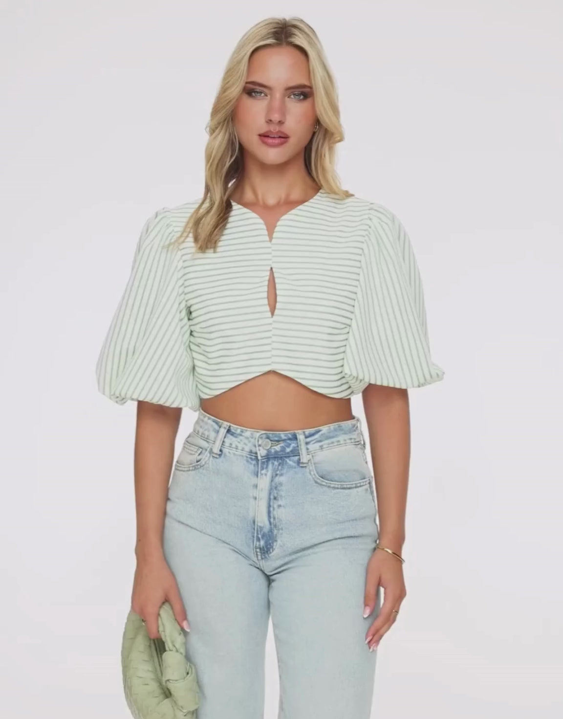 Groene Cropped Pofmouwen - Top