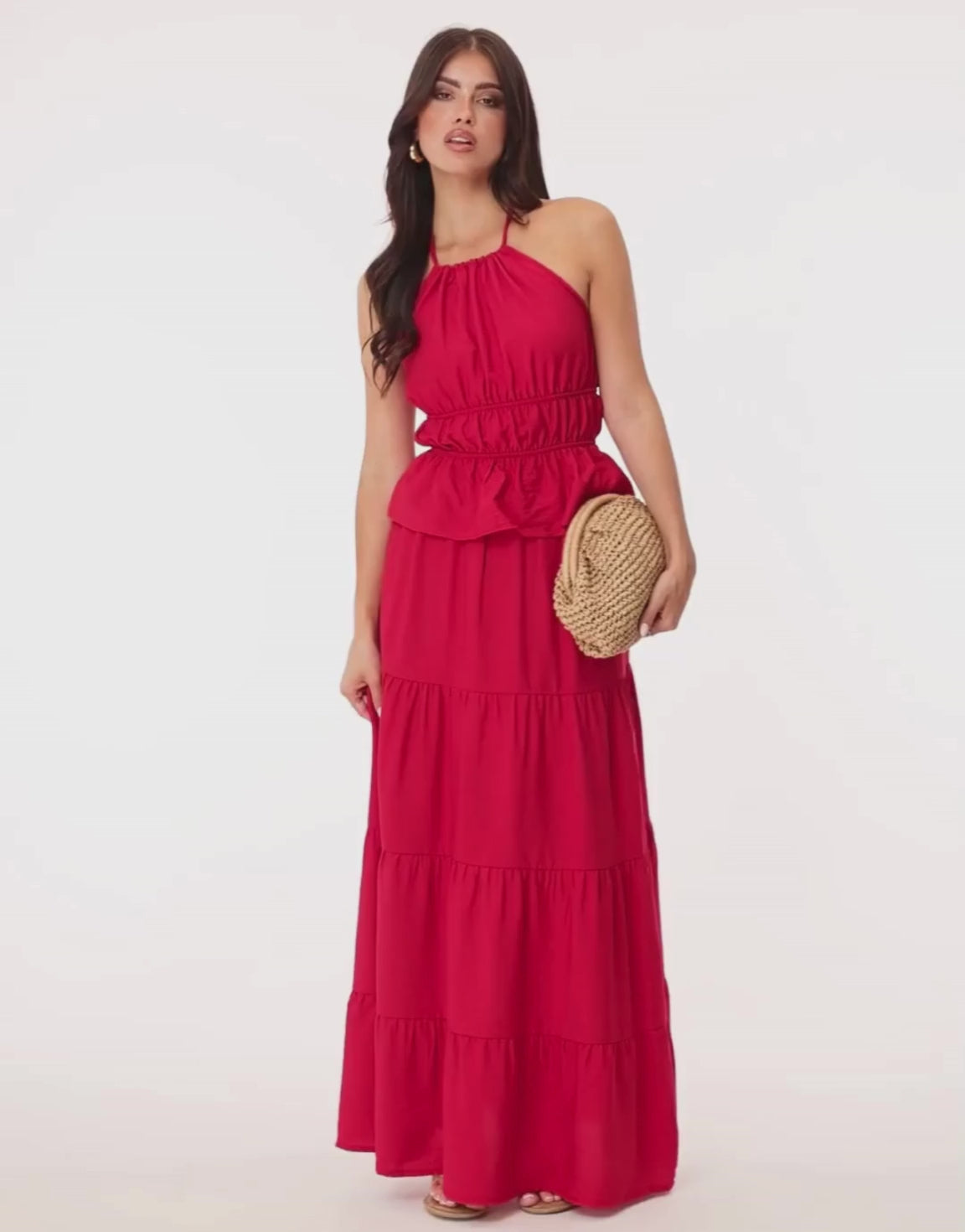 KLEDING-RODE-GETAILLEERDE-TOP-RODE-LANGE-MAXI-ROK

