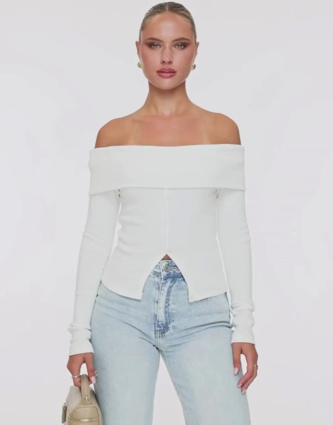 Witte Off Shoulder Knopen LS - Top