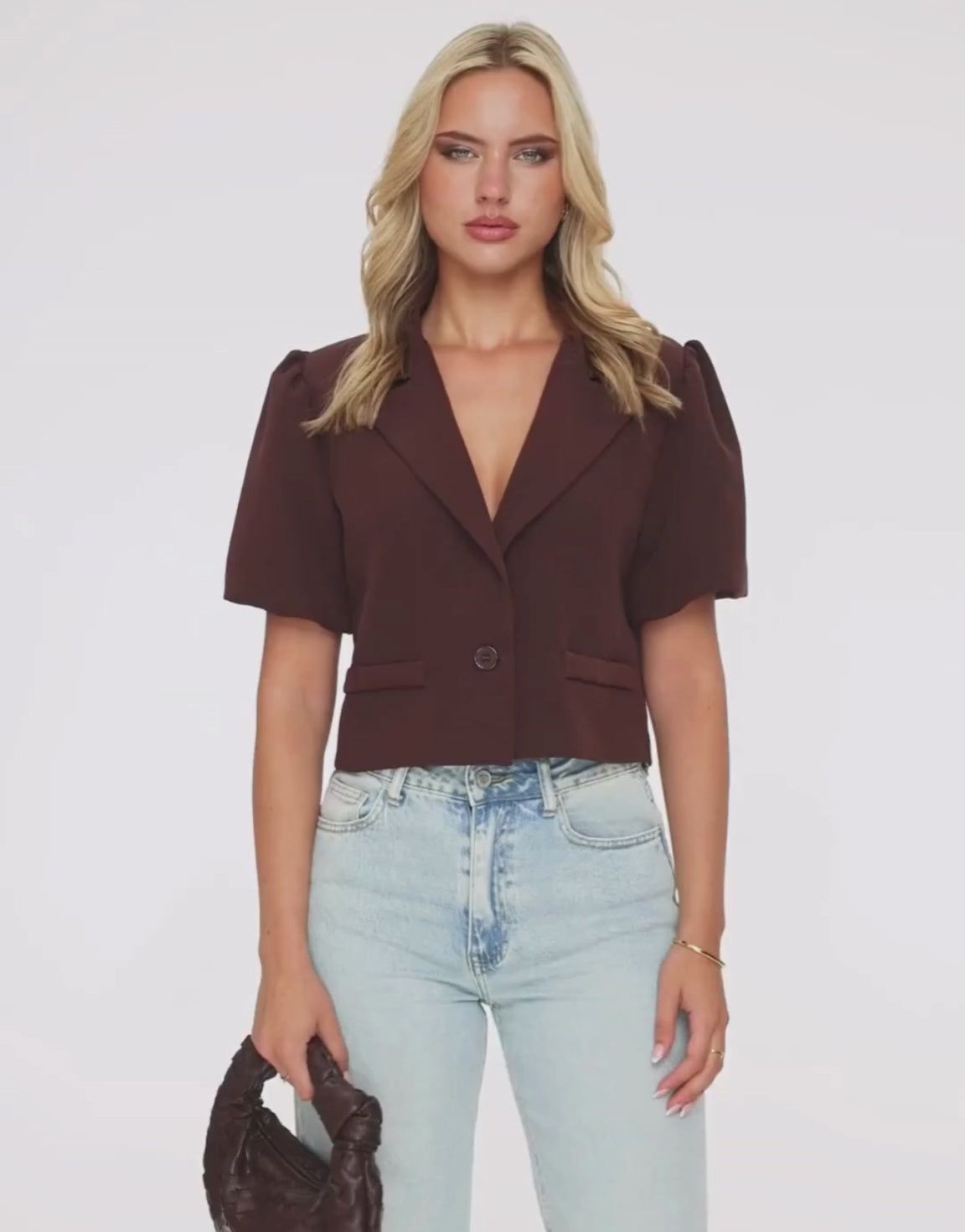 Brown Cropped Puff Sleeves - Blazer