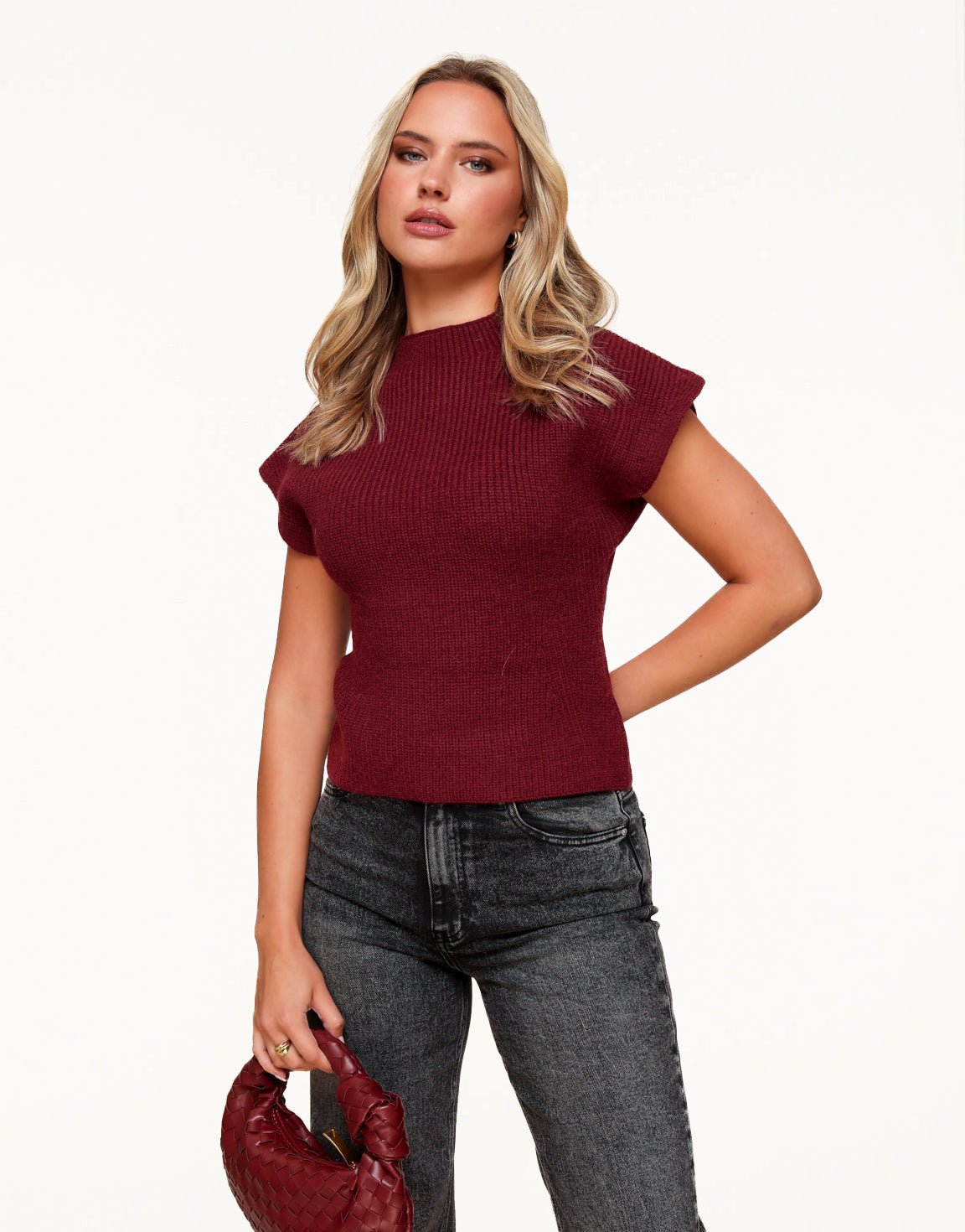 Red Knitted Solid Spencer - Top - Olivia & Kate