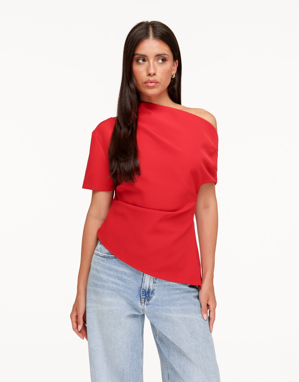 Rode Gedrapeerde Off Shoulder SS - Top - Olivia & Kate