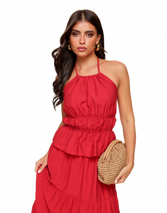 Rode Getailleerde Halter - Top - Olivia & Kate