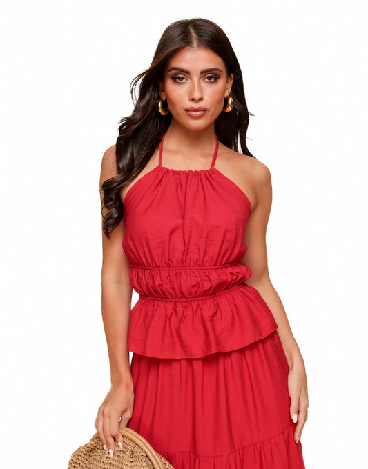 Rode Getailleerde Maxi - Set - Olivia & Kate