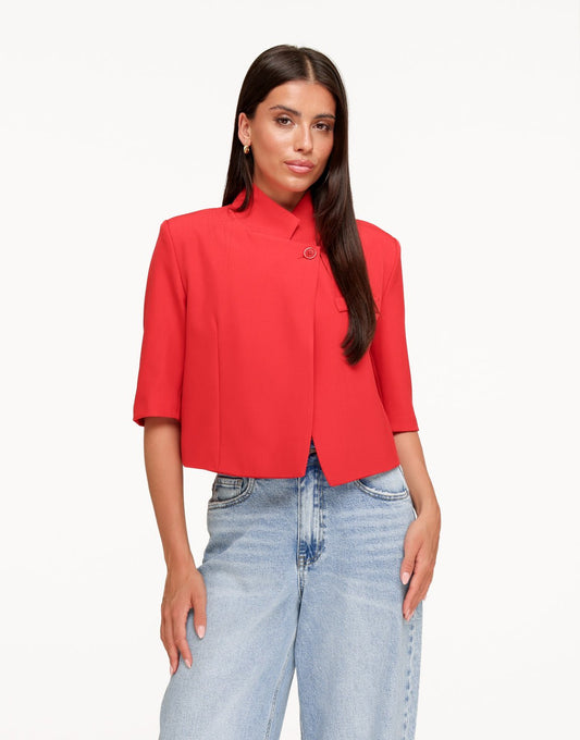 Rode Hoge Knoop Split Cropped - Blazer - Olivia & Kate