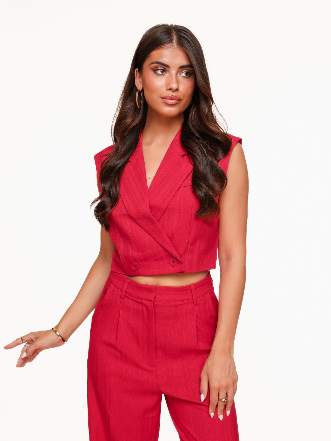 Rode Mouwloze Blazer Gilet - Set - Olivia & Kate
