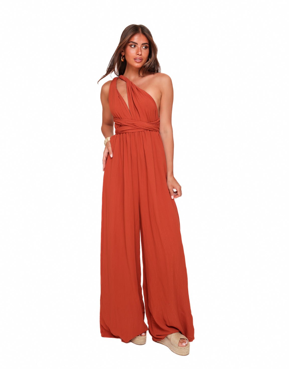 Roest Oranje Halter Lurex - Jumpsuit - Olivia & Kate