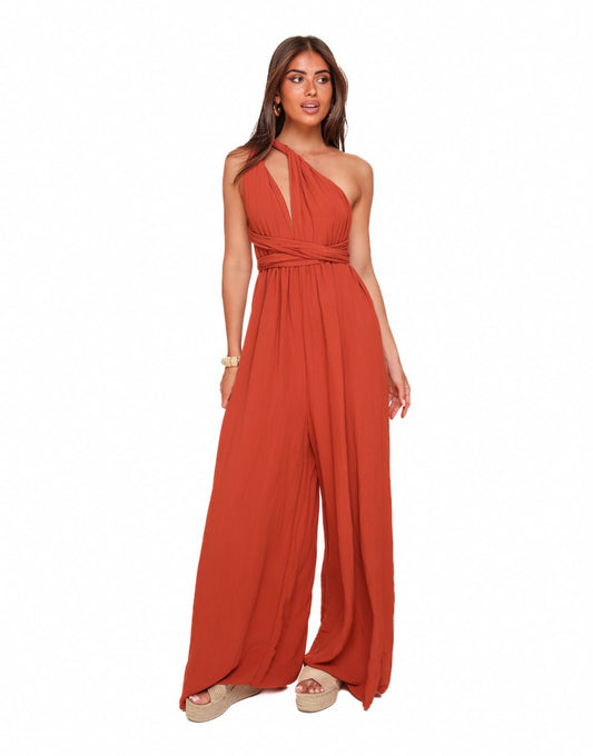 Roest Oranje Halter Lurex - Jumpsuit - Olivia & Kate