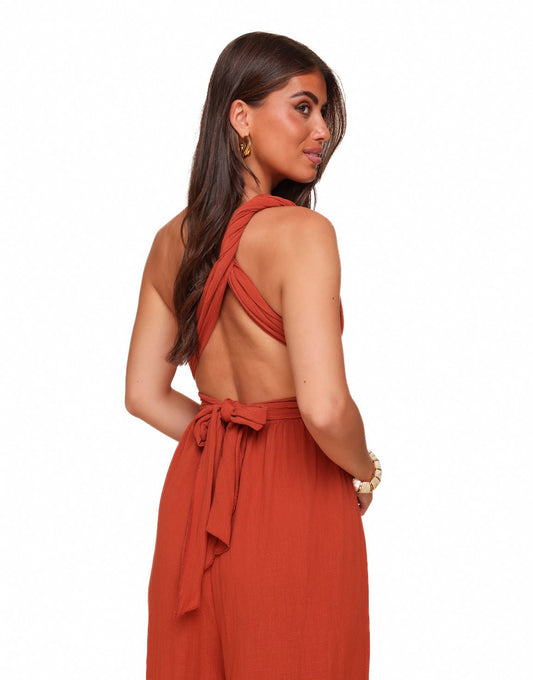 Roest Oranje Halter Lurex - Jumpsuit - Olivia & Kate