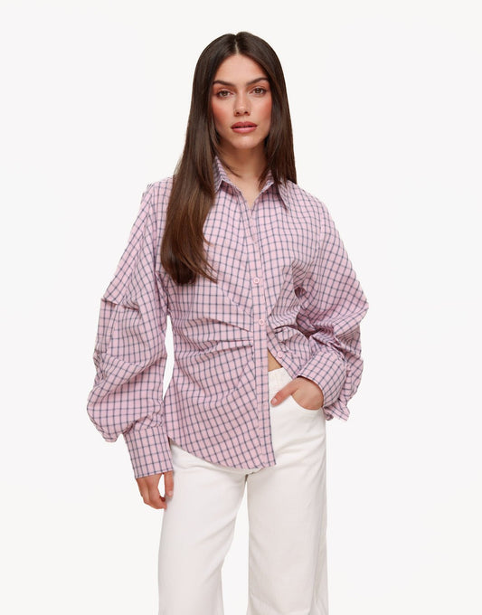 Roze Getailleerde Ruiten - Blouse - Olivia & Kate