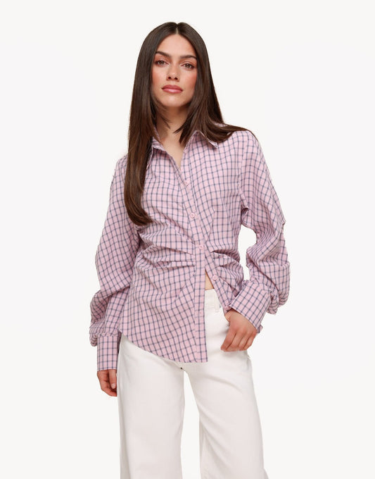 Roze Getailleerde Ruiten - Blouse - Olivia & Kate