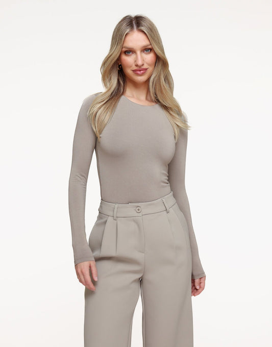 Taupe Basic LS - Top - Olivia & Kate