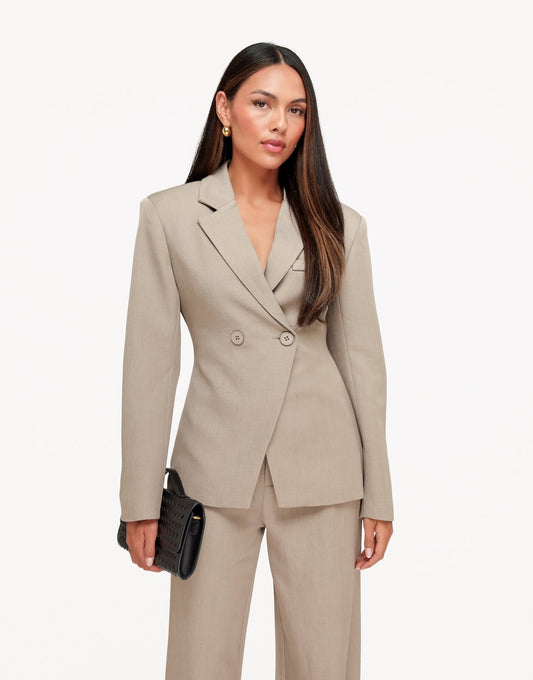Taupe Classic Getailleerde Knopen - Blazer - Olivia & Kate