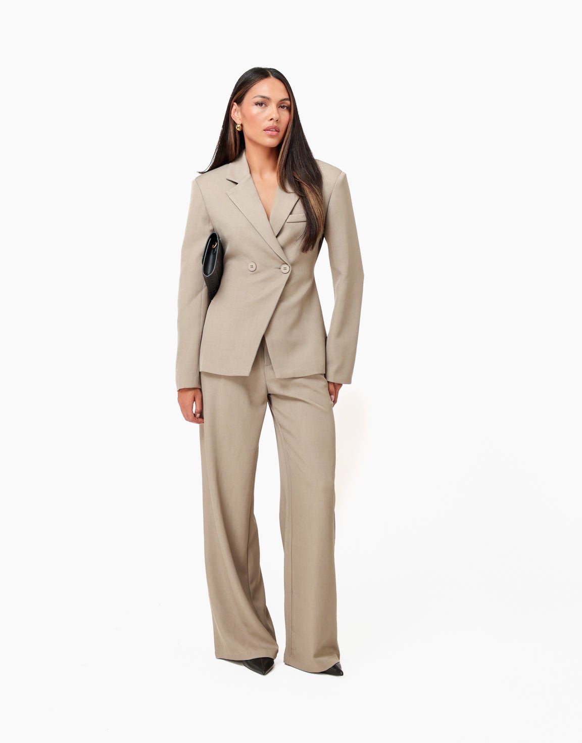 Taupe Classic Getailleerde Knopen - Blazer - Olivia & Kate