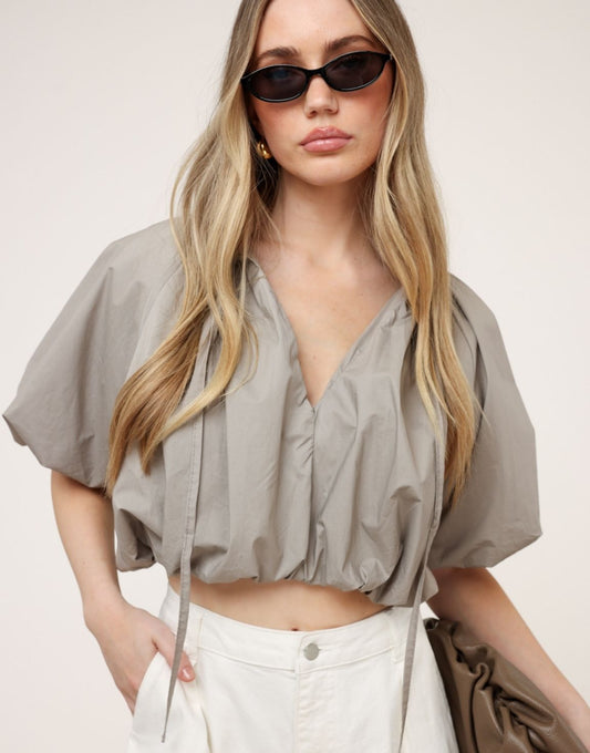 Taupe Cropped Ballon SS - Top - Olivia & Kate