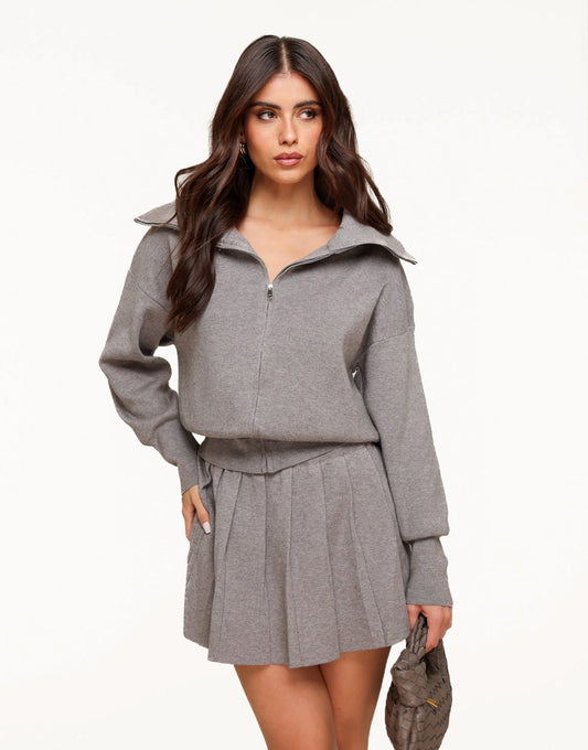 Taupe Knitted High Collar - Cardigan