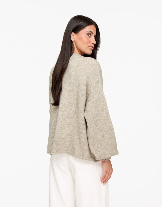 Taupe Gebreide Knoop - Vest - Olivia & Kate