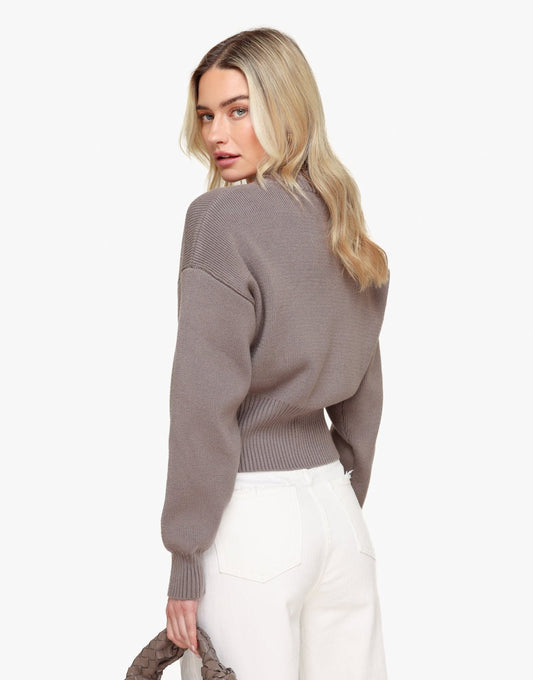 Taupe Knitted Zipper - Cardigan - Olivia & Kate