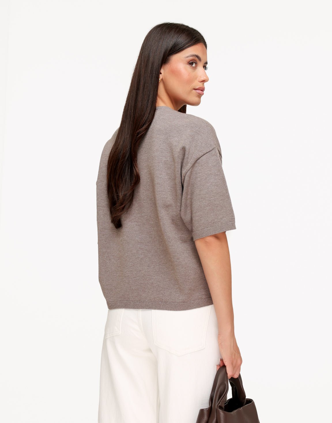 Taupe Gebreide SS T- Shirt - Olivia & Kate