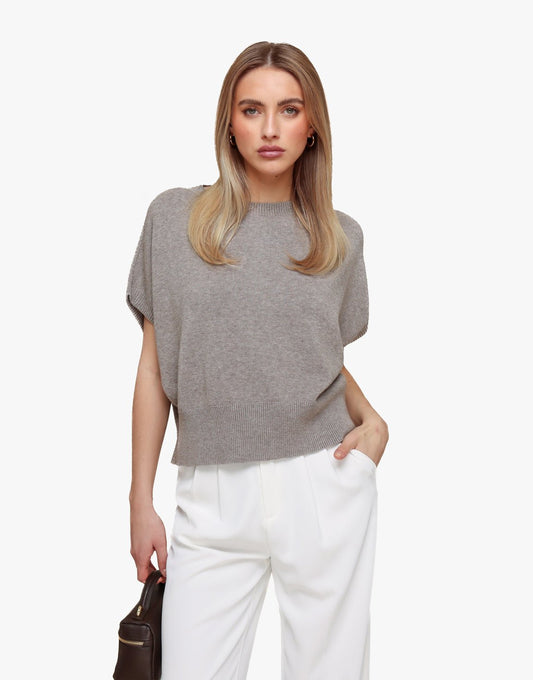 Taupe Gebreide SS - Top - Olivia & Kate