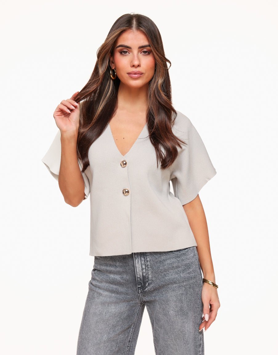 Taupe Gebreide SS - Vest - Olivia & Kate