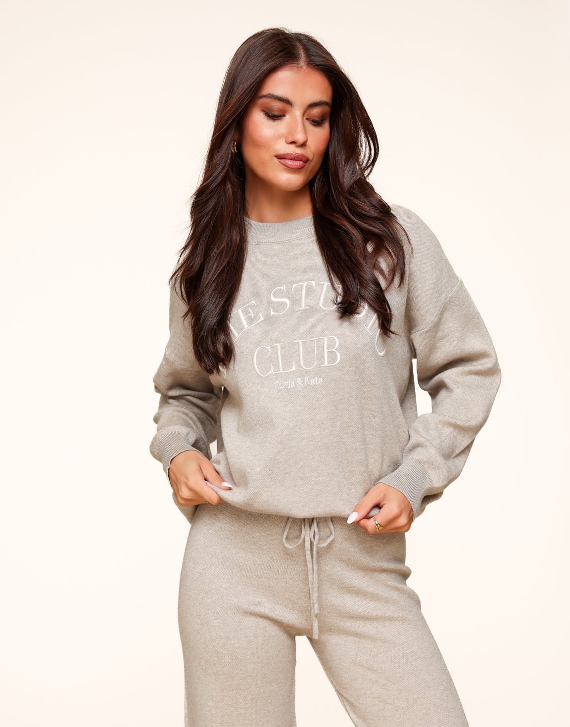 Taupe Knitted The Studio Club - Sweater - Olivia & Kate