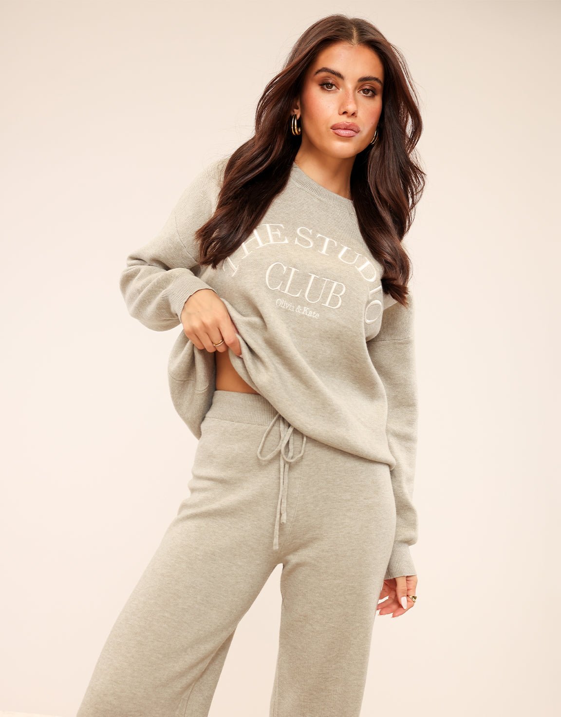 Taupe Knitted The Studio Club - Sweater - Olivia & Kate