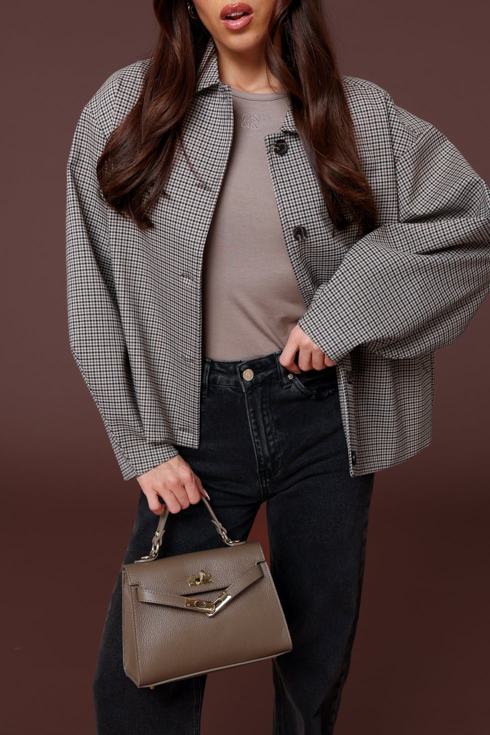 Taupe Gold Midi Detail - Bag - Olivia & Kate