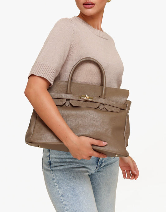 Taupe Large Gold Details - Bag - Olivia & Kate