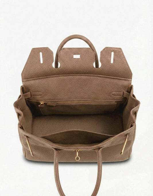 Taupe Large Gold Details - Bag - Olivia & Kate