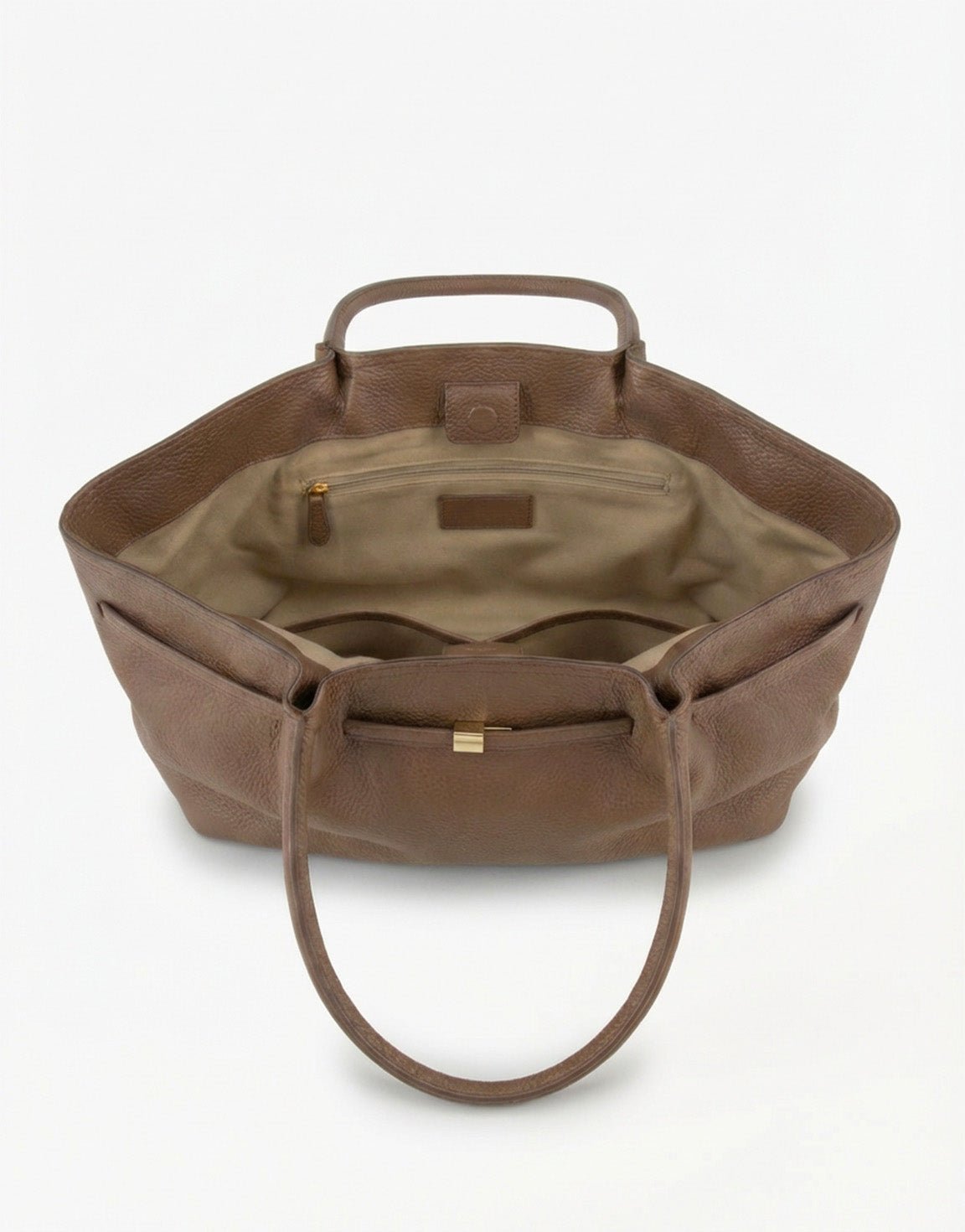 Taupe Grote Leren Shopper - Tas - Olivia & Kate