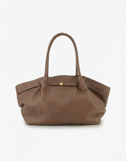 Taupe Grote Leren Shopper - Tas - Olivia & Kate