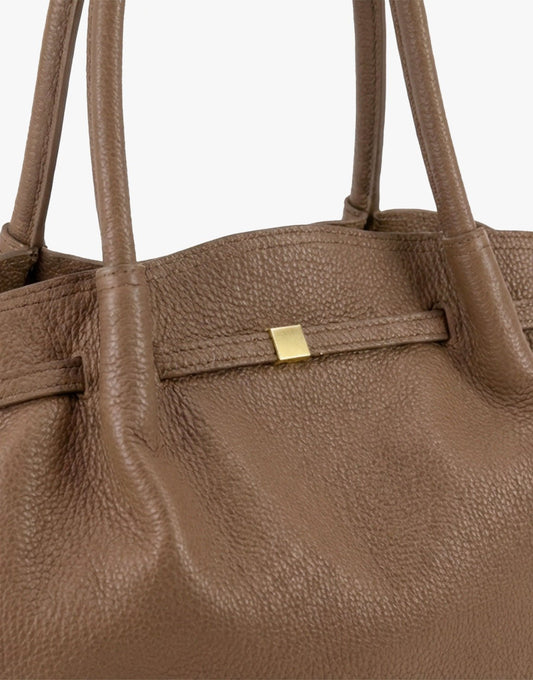 Taupe Grote Leren Shopper - Tas - Olivia & Kate