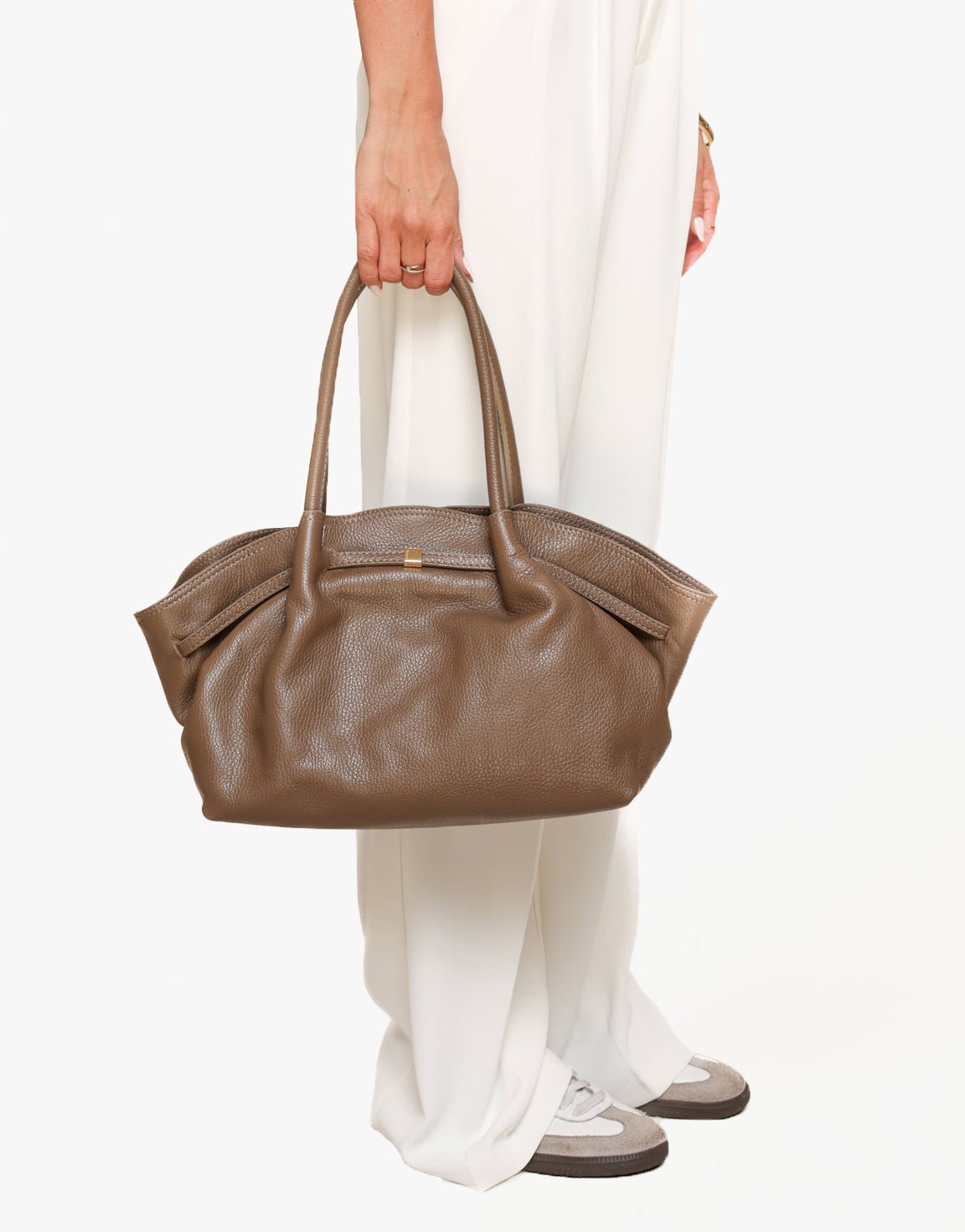 Taupe Grote Leren Shopper - Tas - Olivia & Kate