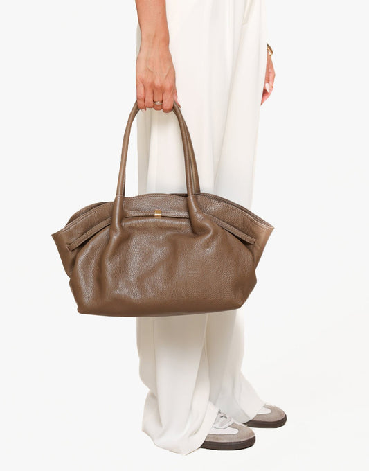 Taupe Grote Leren Shopper - Tas - Olivia & Kate
