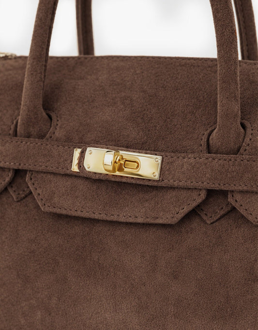 Taupe Grote Suede Gouden Detail - Tas - Olivia & Kate