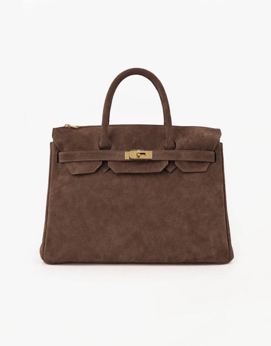 Taupe Grote Suede Gouden Detail - Tas - Olivia & Kate