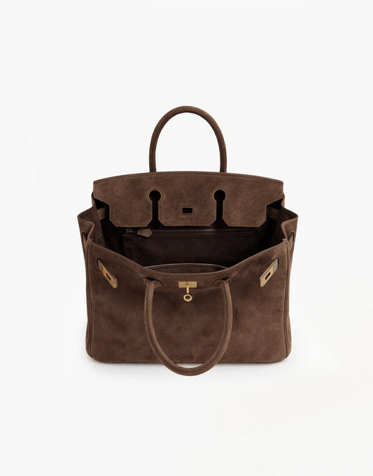 Taupe Grote Suede Gouden Detail - Tas - Olivia & Kate