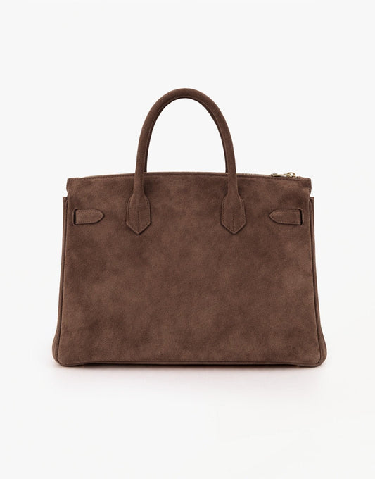 Taupe Grote Suede Gouden Detail - Tas - Olivia & Kate