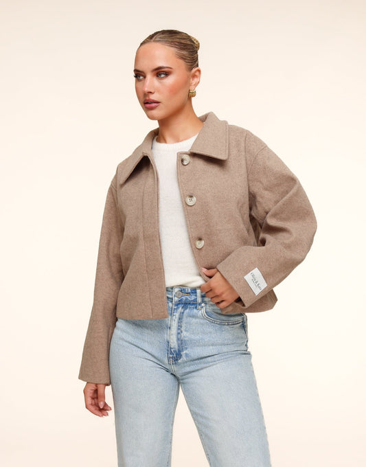 Taupe Korte STUDIO Coat - Jas - Olivia & Kate