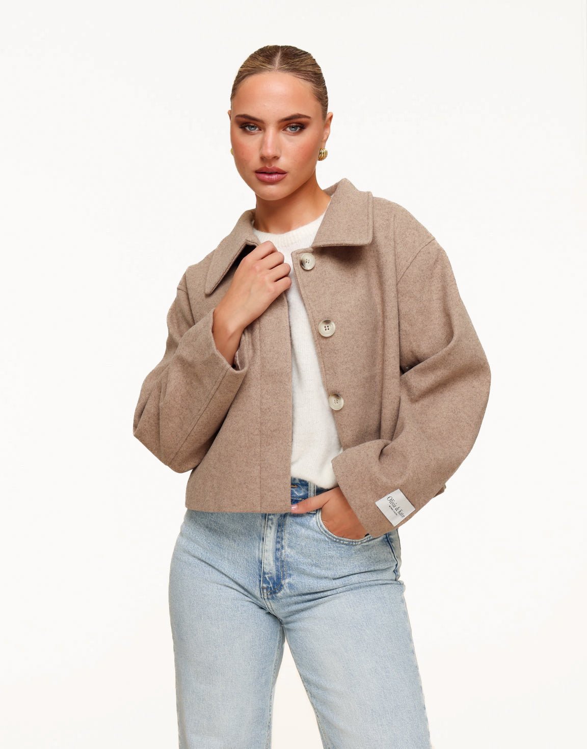 Taupe Short STUDIO Coat - Jacket - Olivia & Kate