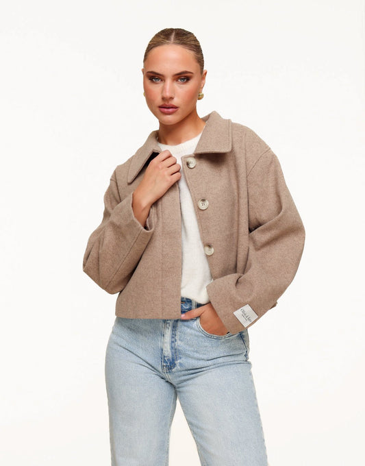 Taupe Short STUDIO Coat - Jacket - Olivia & Kate