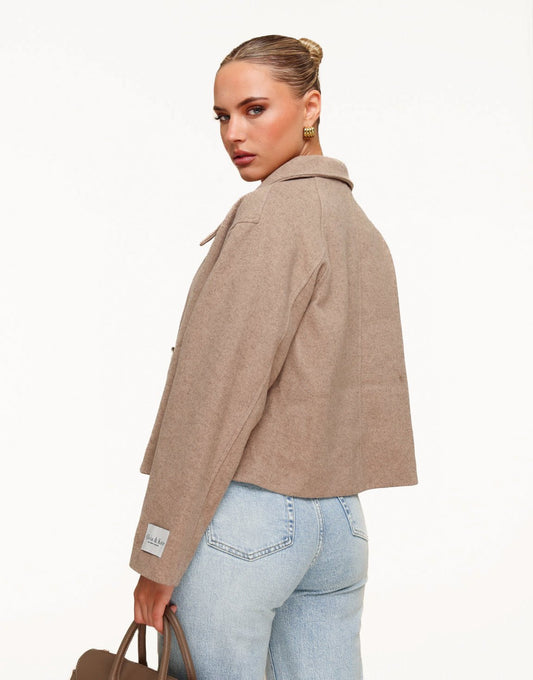 Taupe Short STUDIO Coat - Jacket - Olivia & Kate