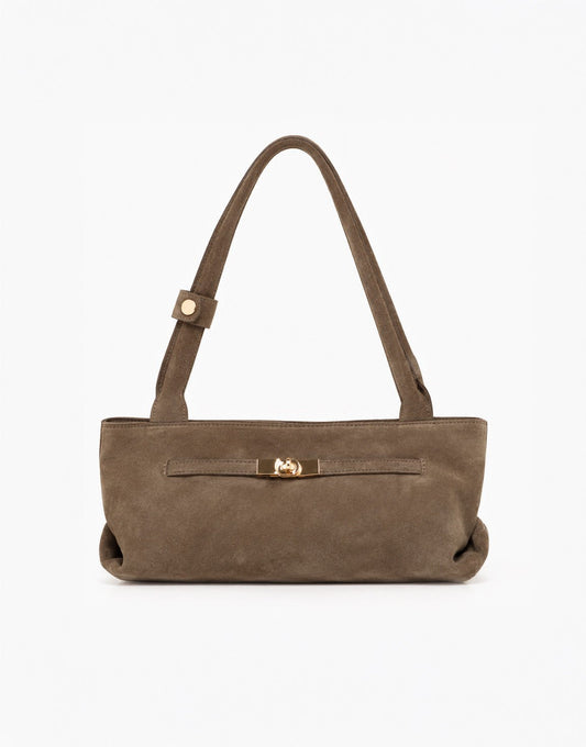Taupe Langwerpige Suede Hand -Tas - Olivia & Kate