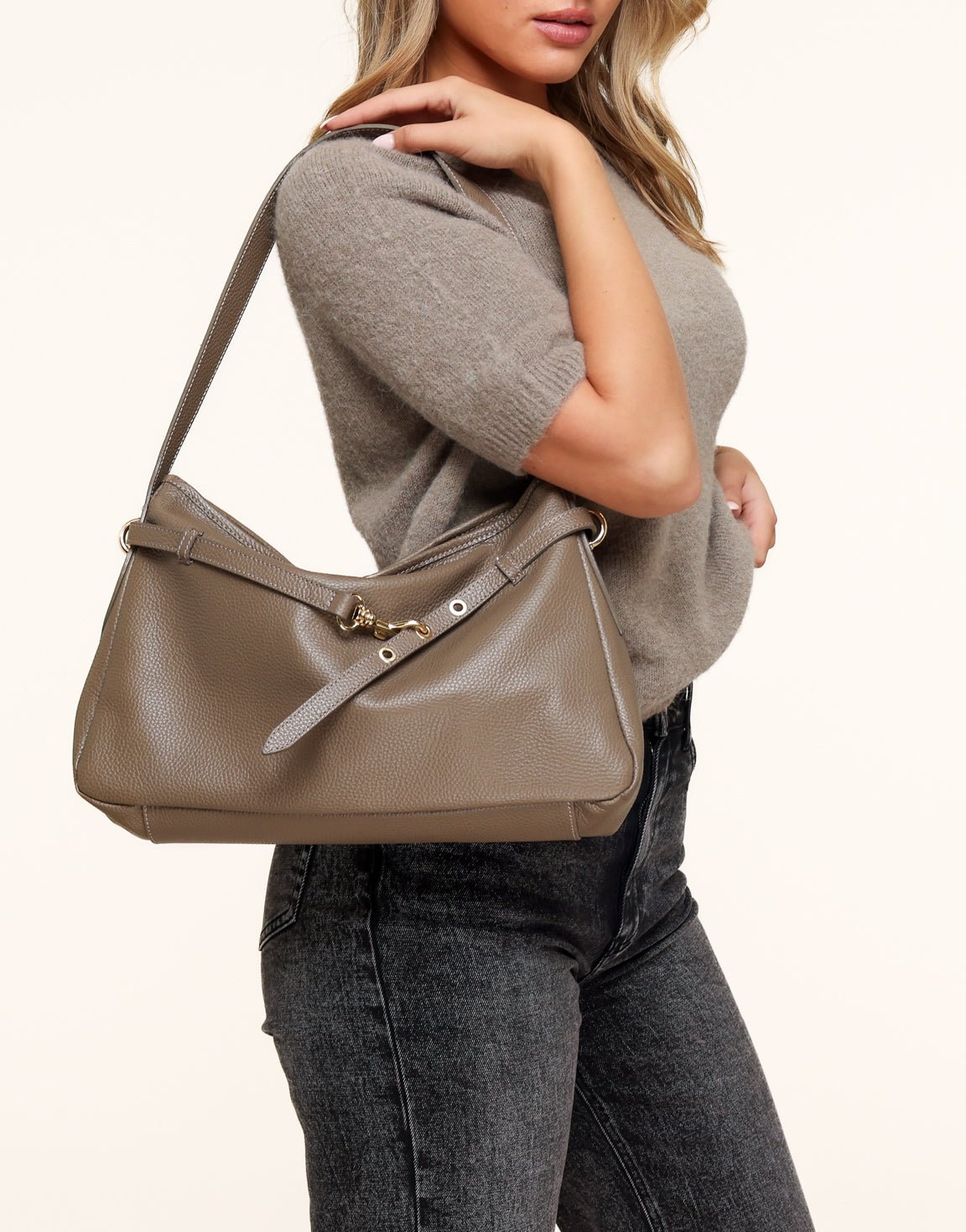 Taupe Leren Vierkante - Tas - Olivia & Kate