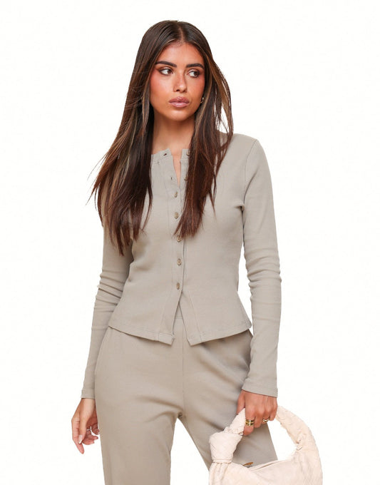 Taupe Lounge LS - Top - Olivia & Kate