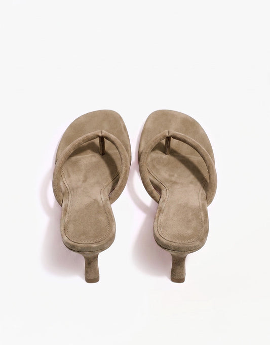 Taupe Mid Suede Hak - Teenslipper - Olivia & Kate