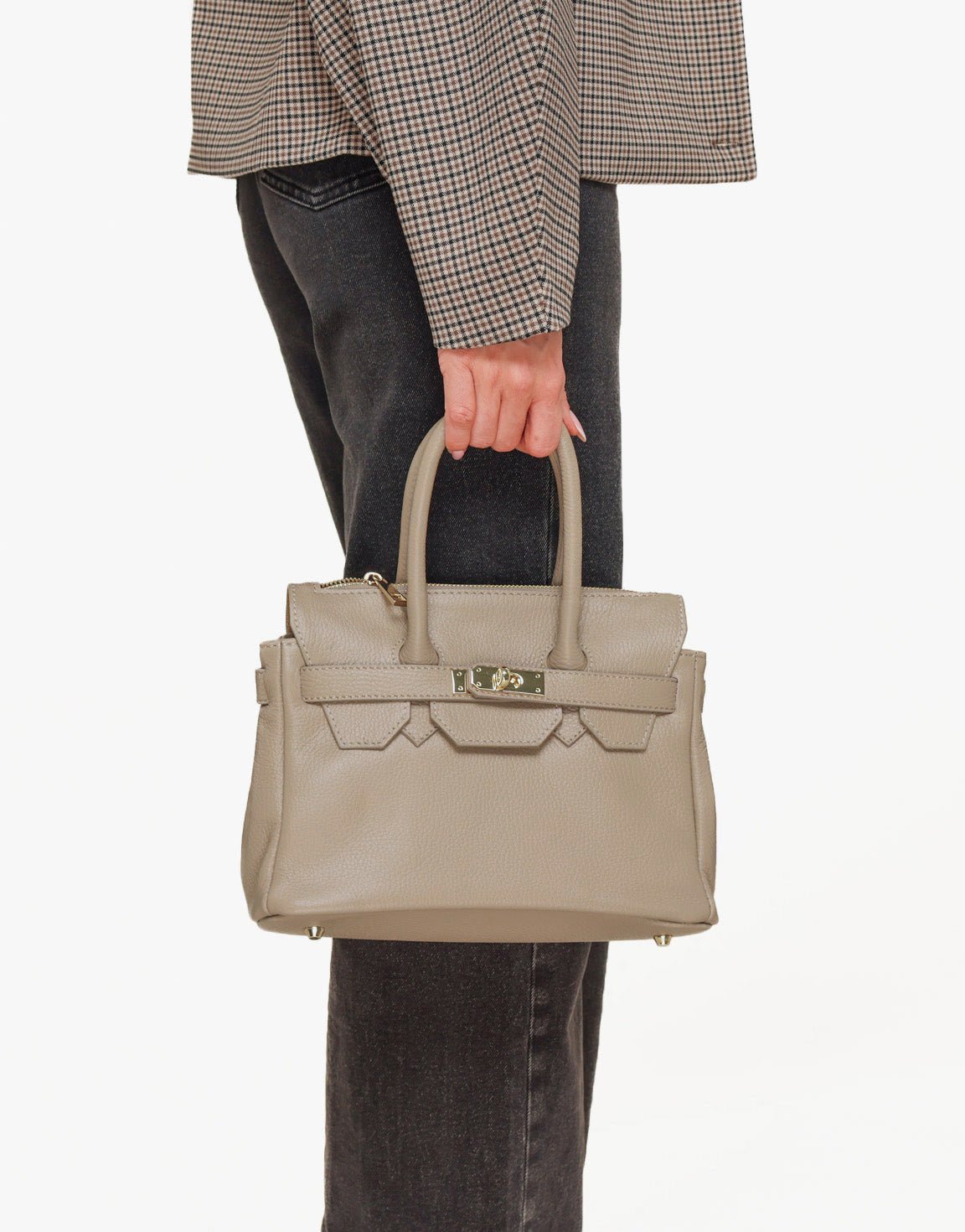 Taupe Middel Gouden Details - Tas - Olivia & Kate